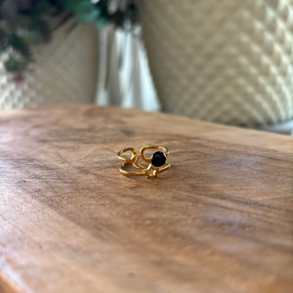 ANILLO ESTRELLA Y LUNA NEGRO