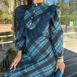 CONJUNTO DE FALDA ESTAMPADO DE CUADROS AZUL