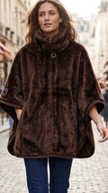 PONCHO DE PELO SINTETICO MARRON CON CREMALLERA