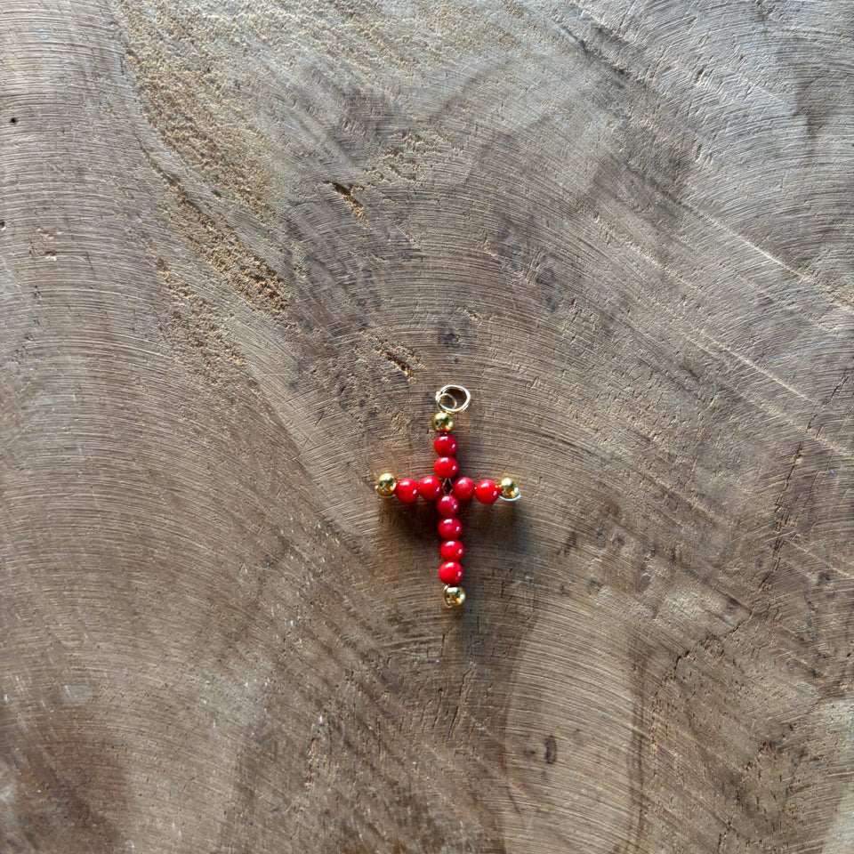 COLGANTE CRUZ ROJA BOLITAS