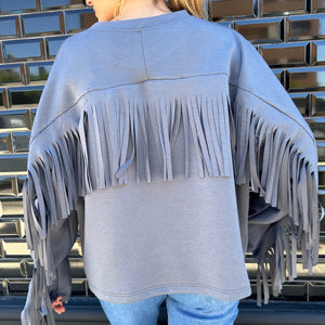 SUDADERA OVERSIZE FLECOS GRIS