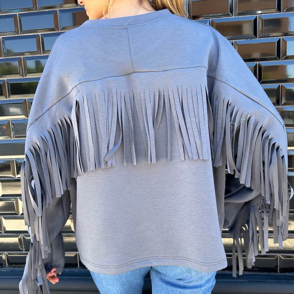 SUDADERA OVERSIZE FLECOS GRIS