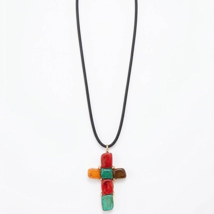 COLLAR LARGO CRUZ COLORES