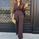 CONJUNTO DE BLAZER Y PANTALON MARRON