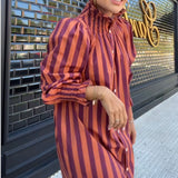VESTIDO CAMISERO DE RAYAS ROSA Y NARANJA