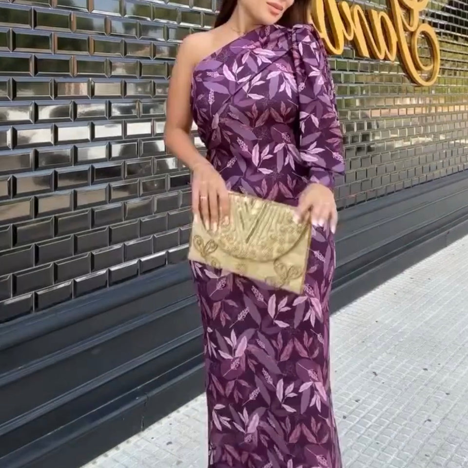 VESTIDO DE UNA MANGA ESTAMPADO MORADO