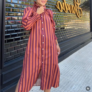 VESTIDO CAMISERO DE RAYAS ROSA Y NARANJA