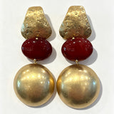 PENDIENTE DORADO PIEDRA BURDEOS