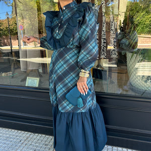 CONJUNTO DE FALDA ESTAMPADO DE CUADROS AZUL