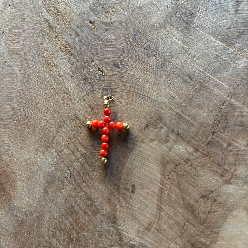 COLGANTE CRUZ CORAL BOLITAS