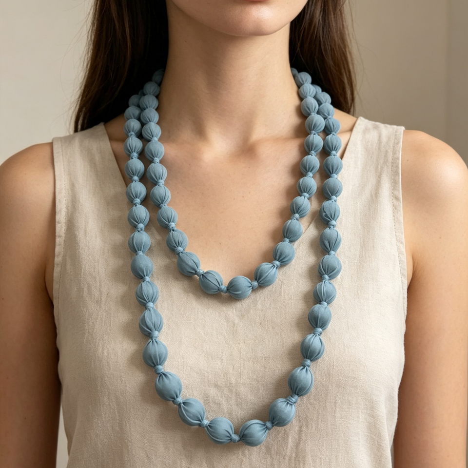COLLAR BOLAS TELA CELESTE