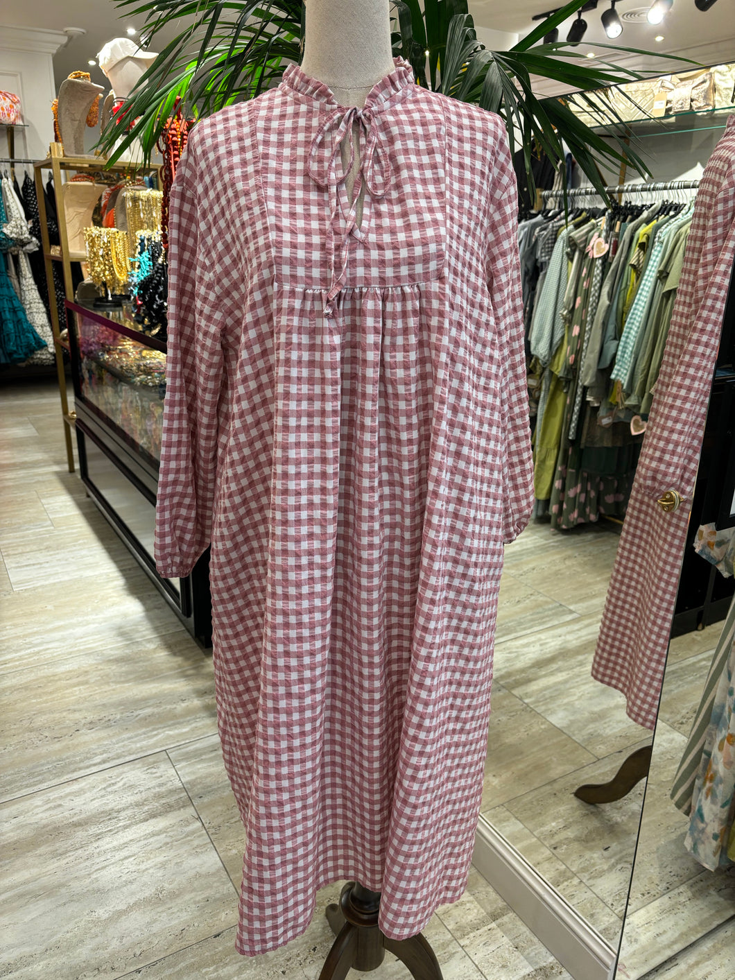 VESTIDO DE CUADRO VICHY ROSA