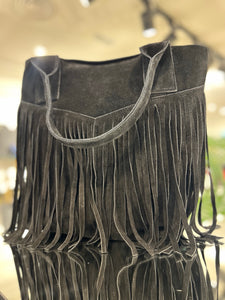 BOLSO DE PIEL DE ANTE NEGRO FLECOS