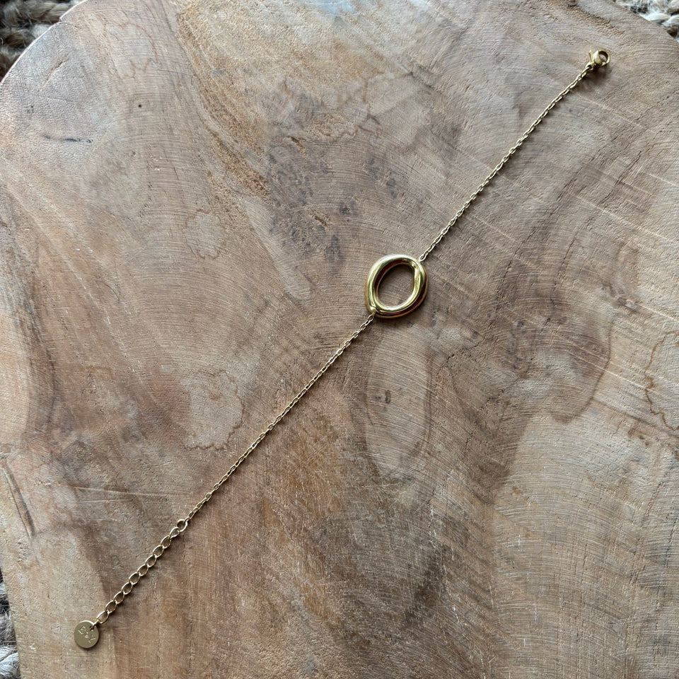 PULSERA CADENA CIRCULO OVALADO