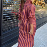 VESTIDO CAMISERO DE RAYAS ROSA Y NARANJA