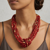 COLLAR NUDO DORADO ROJO