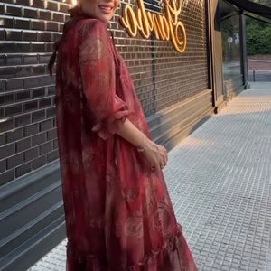 VESTIDO DE GASA ESTAMPADO CACHEMIRE CON FORRO
