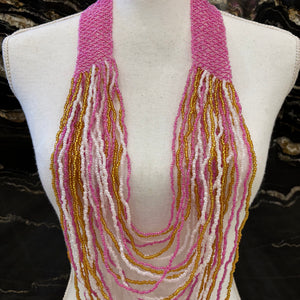 COLLAR LARGO CUENTAS ROSA