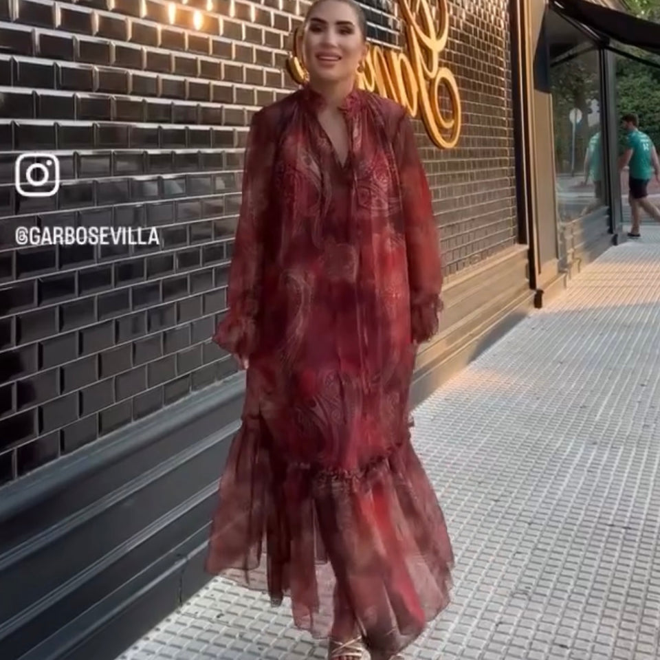 VESTIDO DE GASA ESTAMPADO CACHEMIRE CON FORRO