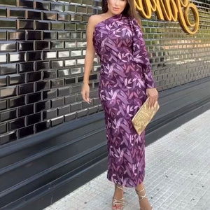 VESTIDO DE UNA MANGA ESTAMPADO MORADO