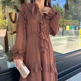 VESTIDO VOLANTES MARRON