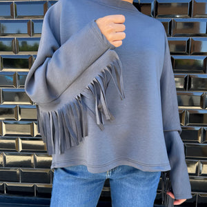 SUDADERA OVERSIZE FLECOS GRIS