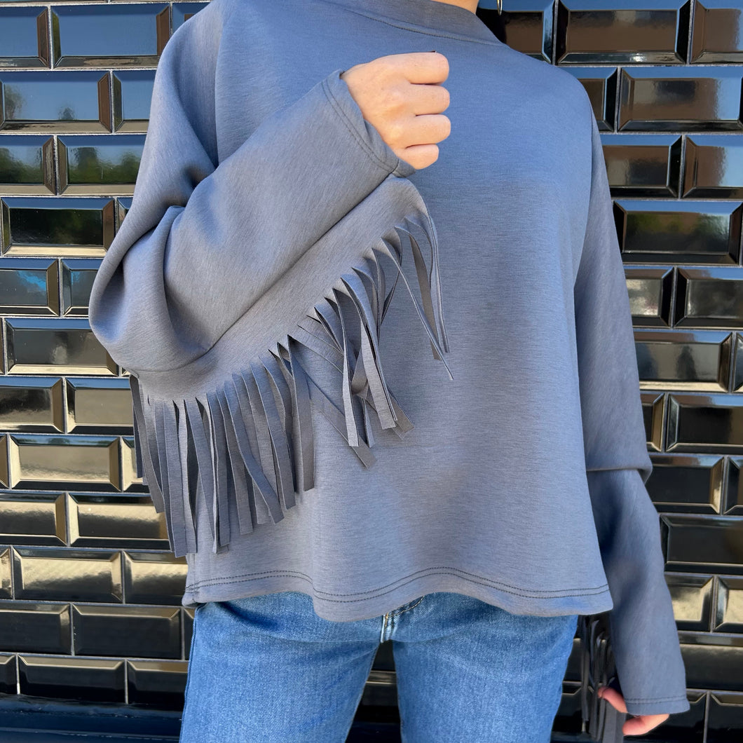 SUDADERA OVERSIZE FLECOS GRIS