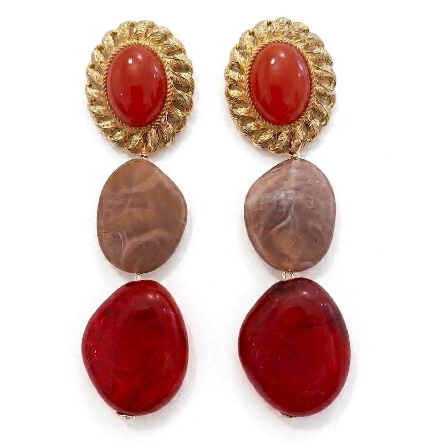 PENDIENTE TRES PIEDRAS ROJO