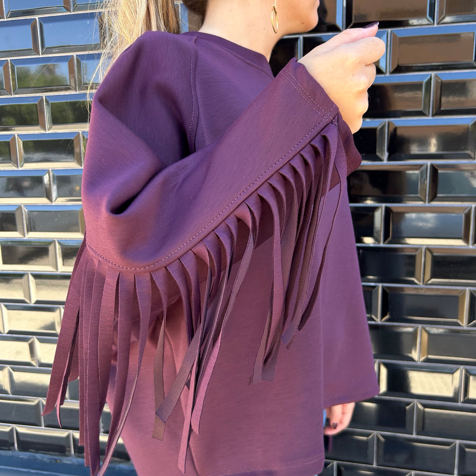 SUDADERA OVERSIZE FLECOS BURDEOS