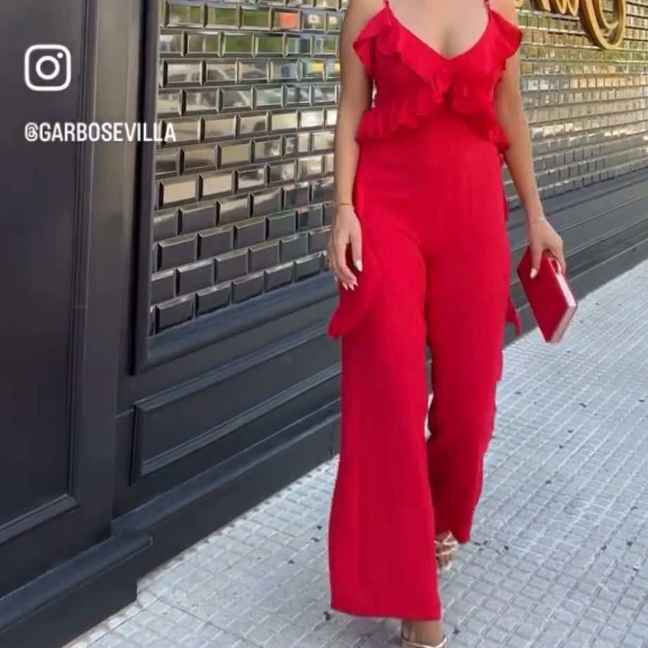 MONO CON VOLANTES ATADO A LA ESPALDA ROJO