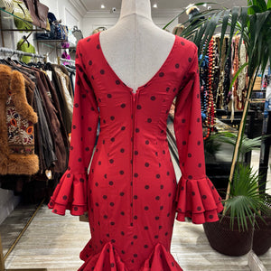 TRAJE DE FLAMENCA EN PICO ROJO CON LUNARES