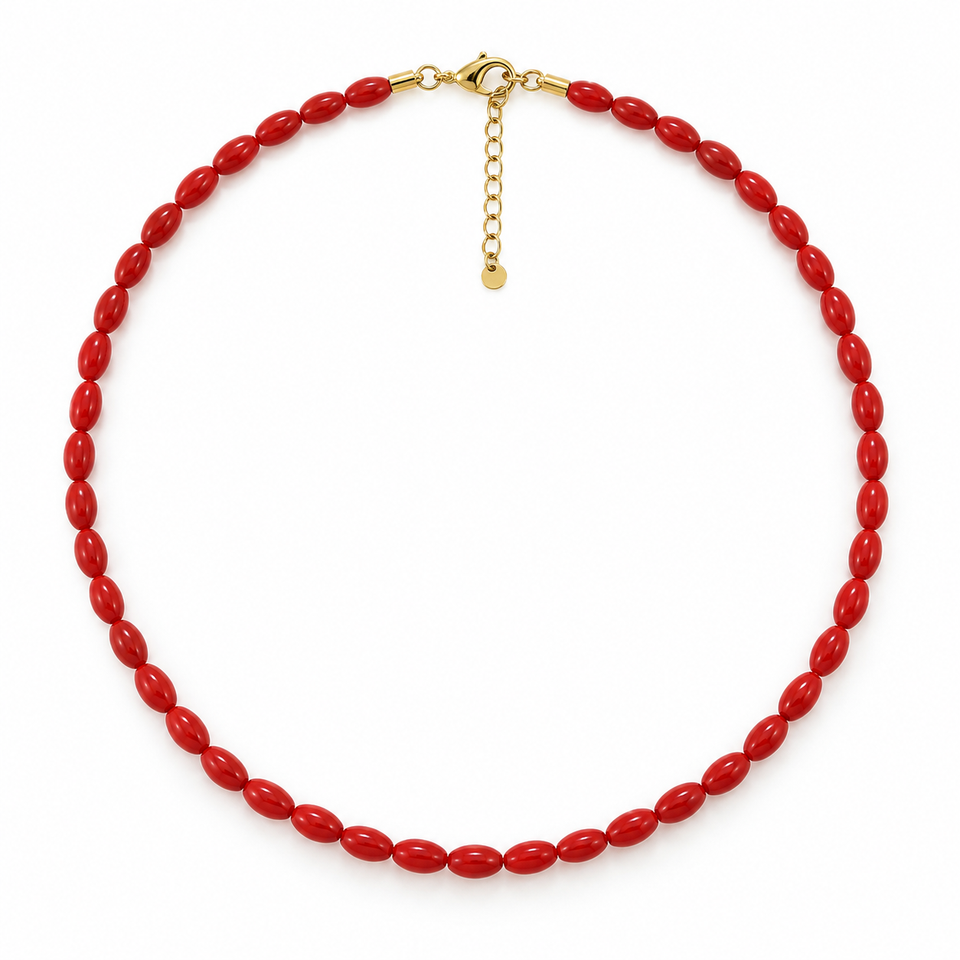 COLLAR CUENTA OVALADA ROJA