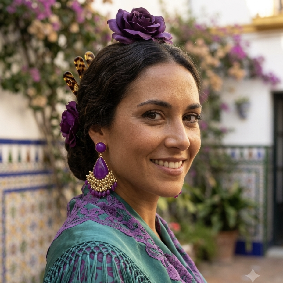 PENDIENTE LAGRIMAS GRANDE Y LAGRIMAS PEQUEÑAS MORADO