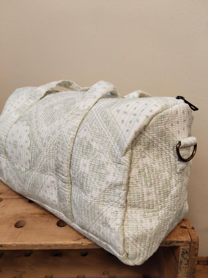 BOLSA MEDIANA ESTAMPADA FONDO BEIGE ESTAMPADO VERDE MENTA