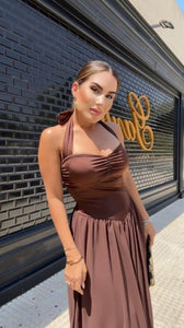VESTIDO LARGO MARRON