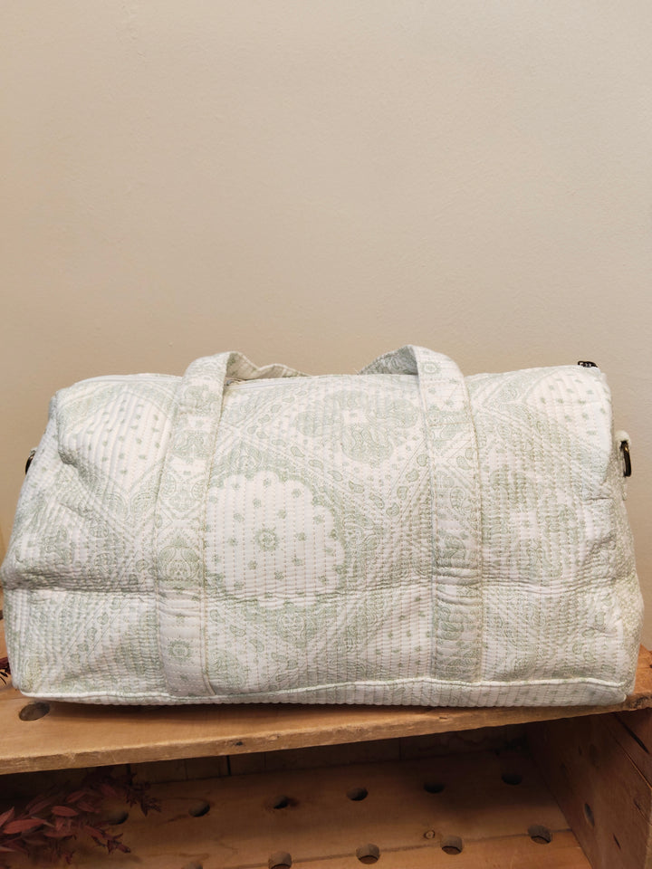BOLSA MEDIANA ESTAMPADA FONDO BEIGE ESTAMPADO VERDE MENTA