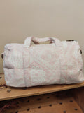 BOLSA MEDIANA ESTAMPADA FONDO BEIGE DIBUJOS EN ROSA