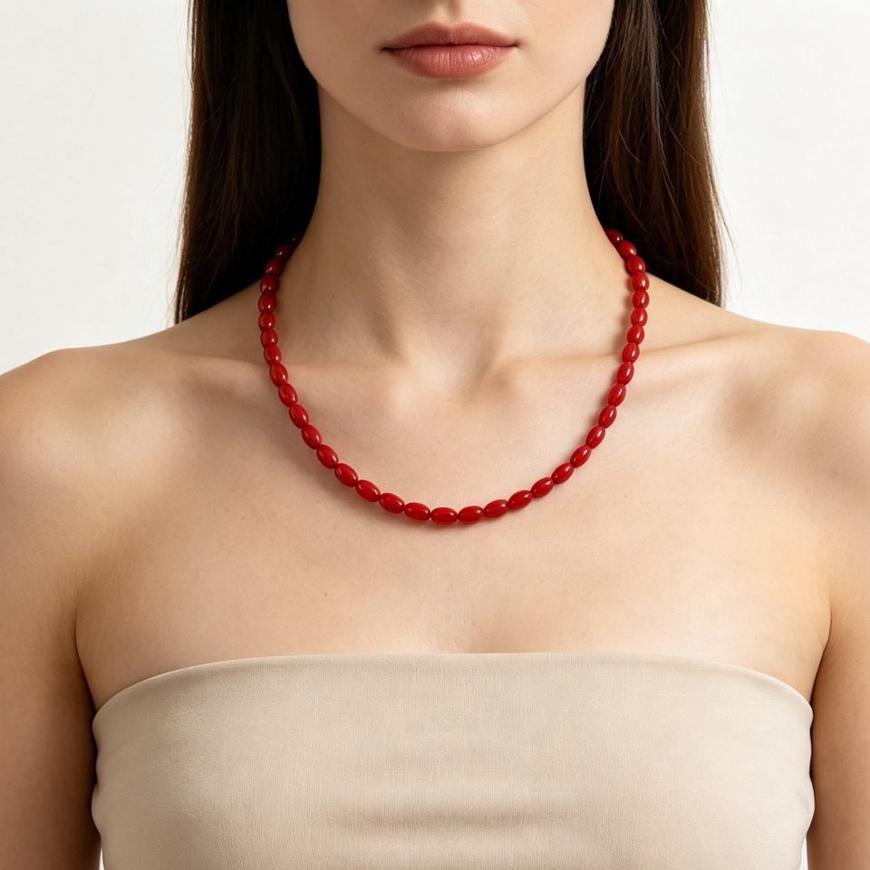 COLLAR CUENTA OVALADA ROJA